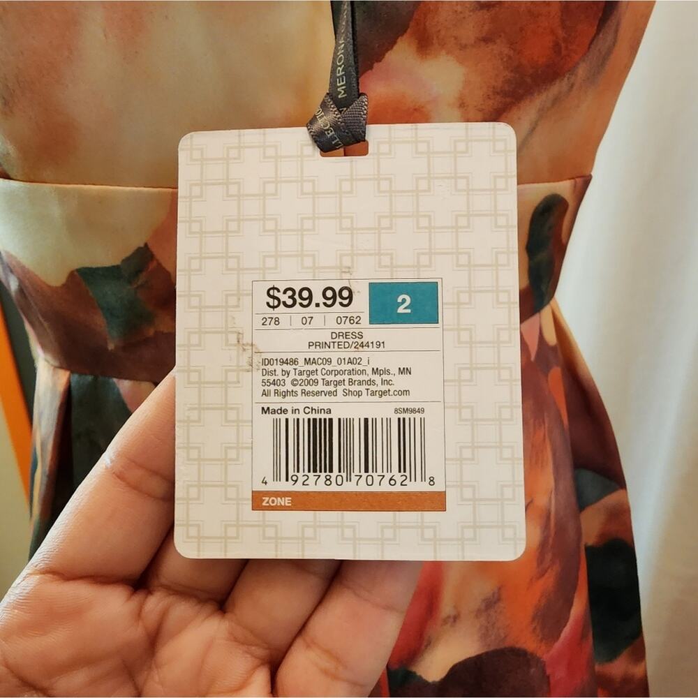 NWT Merona Orange Brown Sleeveless Sheath Watercolor Dress, Size 2 - Picture 3 of 12